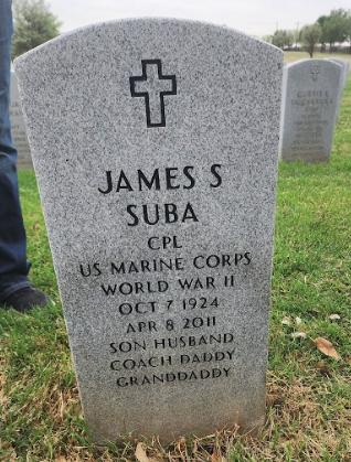 A color photograph of a headstone.