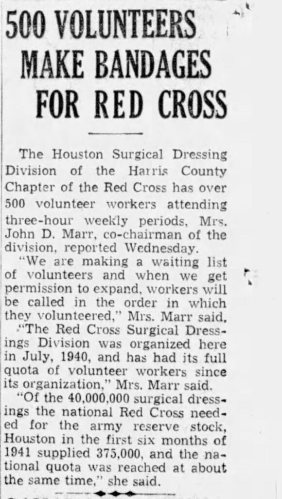 A newspaper article titled, “500 Volunteers Make Bandages for Red Cross.”