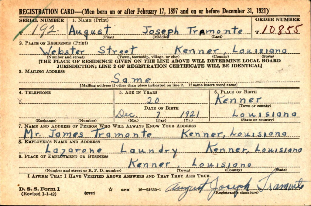 A handwritten card with information about Tramonte.